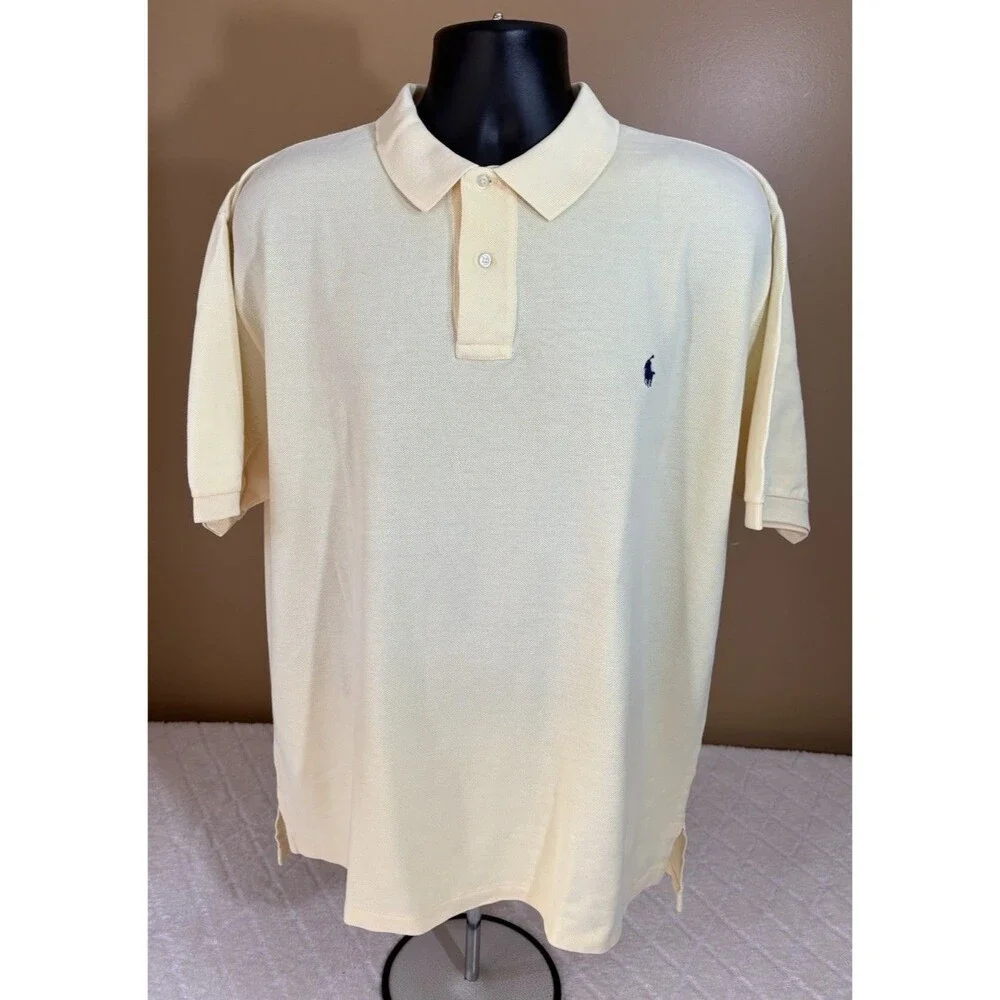 Vintage Ralph Lauren Embroidered Polo Shirt Light Yellow Mens Size Large